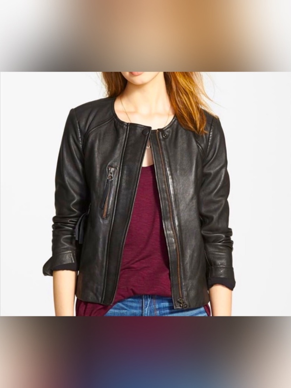Madewell Metropolis Leather Collarless Jacket - S